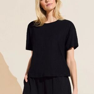 Eberjey Black Semi Sheer Organic Linen Knit Short Sleeve T Shirt Top